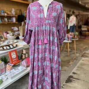 NWT Dolma Purple Flowy Okracoke Dress (Hand block printed in India)